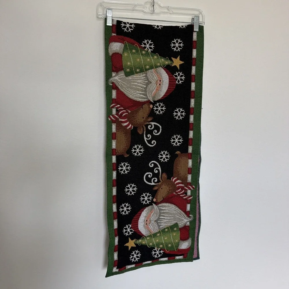 Woven Tapestry Cotton Blend Holiday Decor Santa Table Runner Christmas